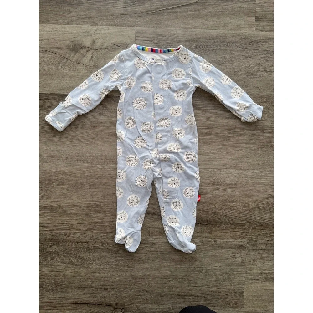 Magnetic Me Light Blue Animal One Piece Footie Pajama, 0-3 Months